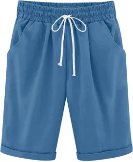 Shorts for Women Casual Summer Knee Length Drawstring Bermuda Shorts Loose Cute Wear 2024 Fashion Beach Clothes