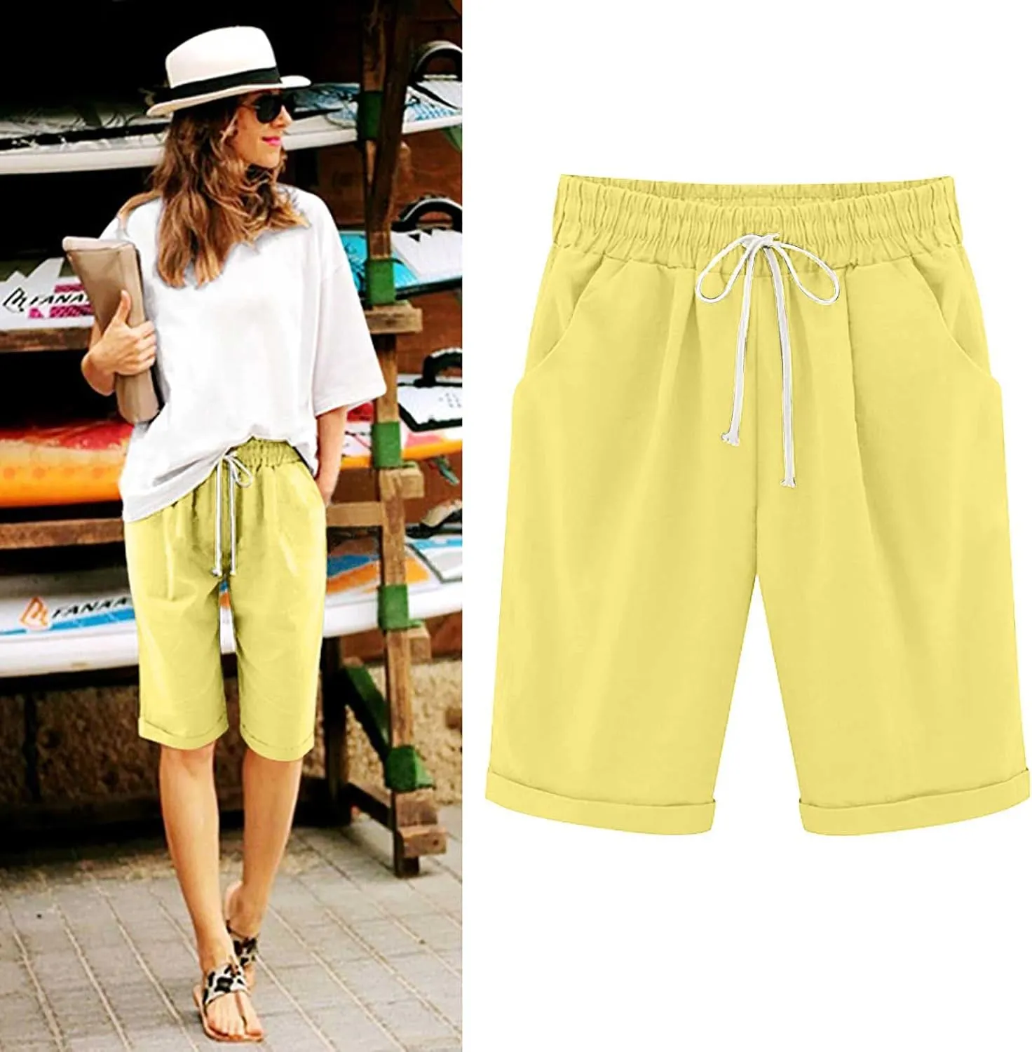 Shorts for Women Casual Summer Knee Length Drawstring Bermuda Shorts Loose Cute Wear 2024 Fashion Beach Clothes