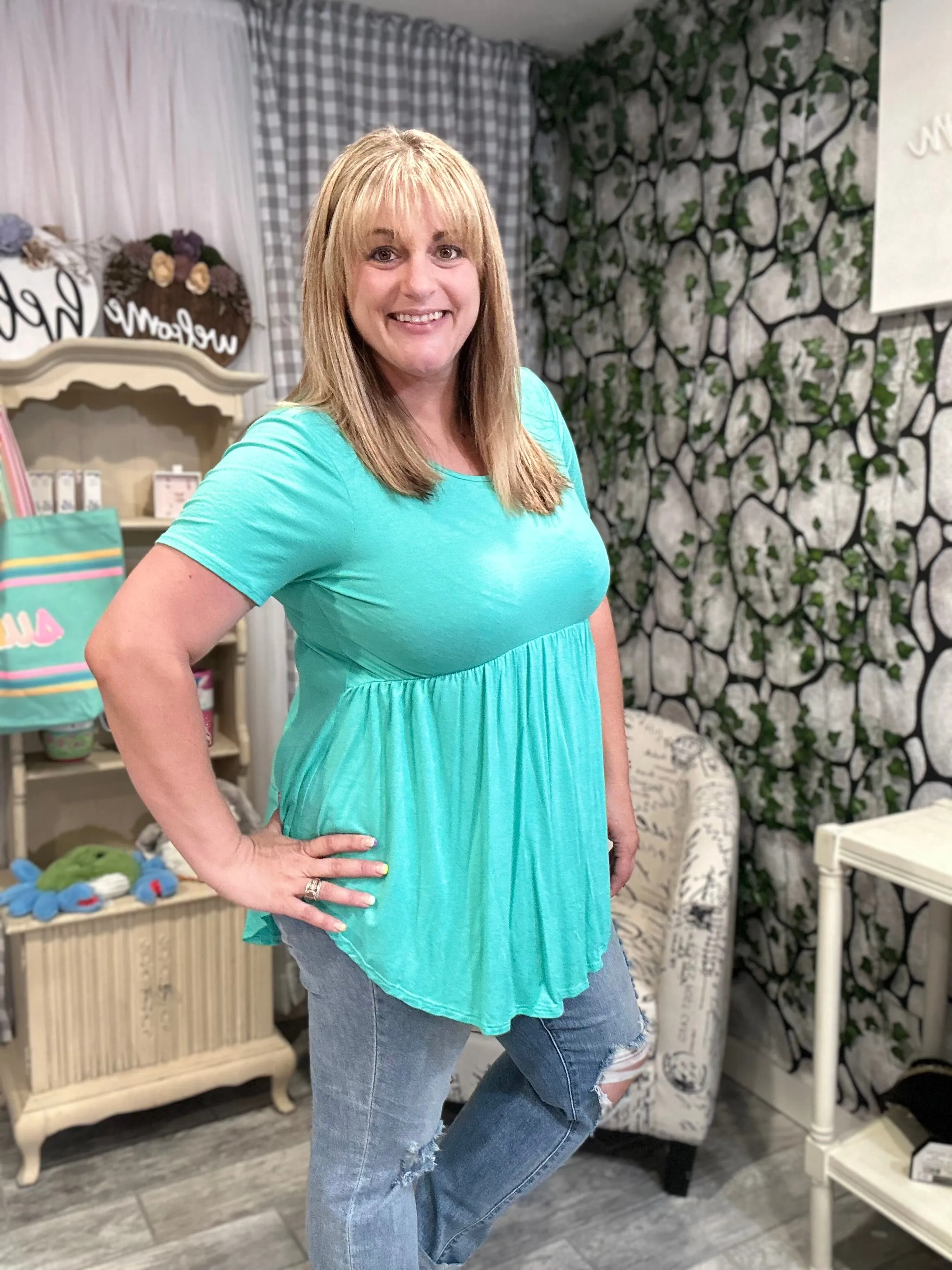 Solid Short Sleeve Babydoll Top