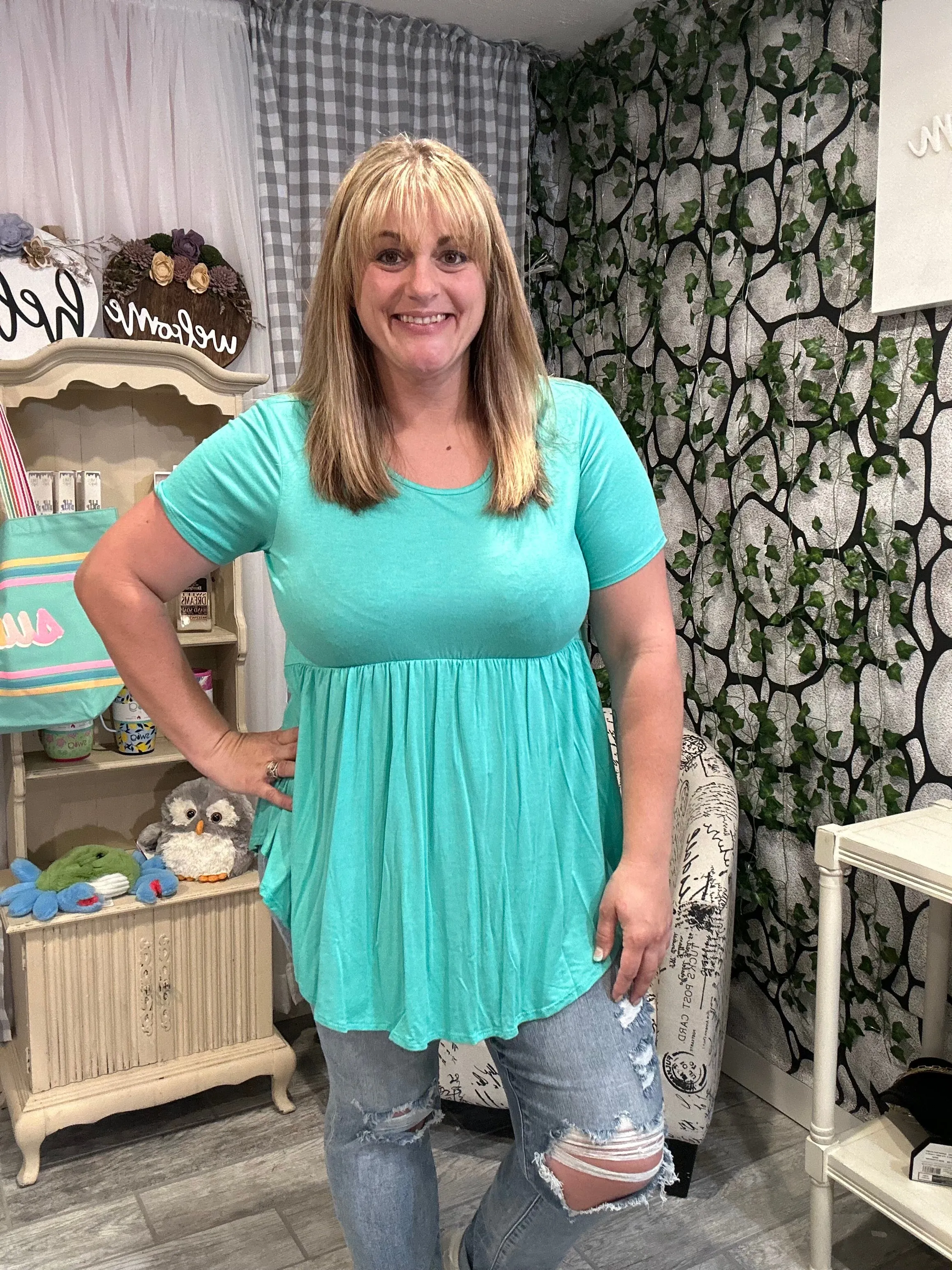 Solid Short Sleeve Babydoll Top