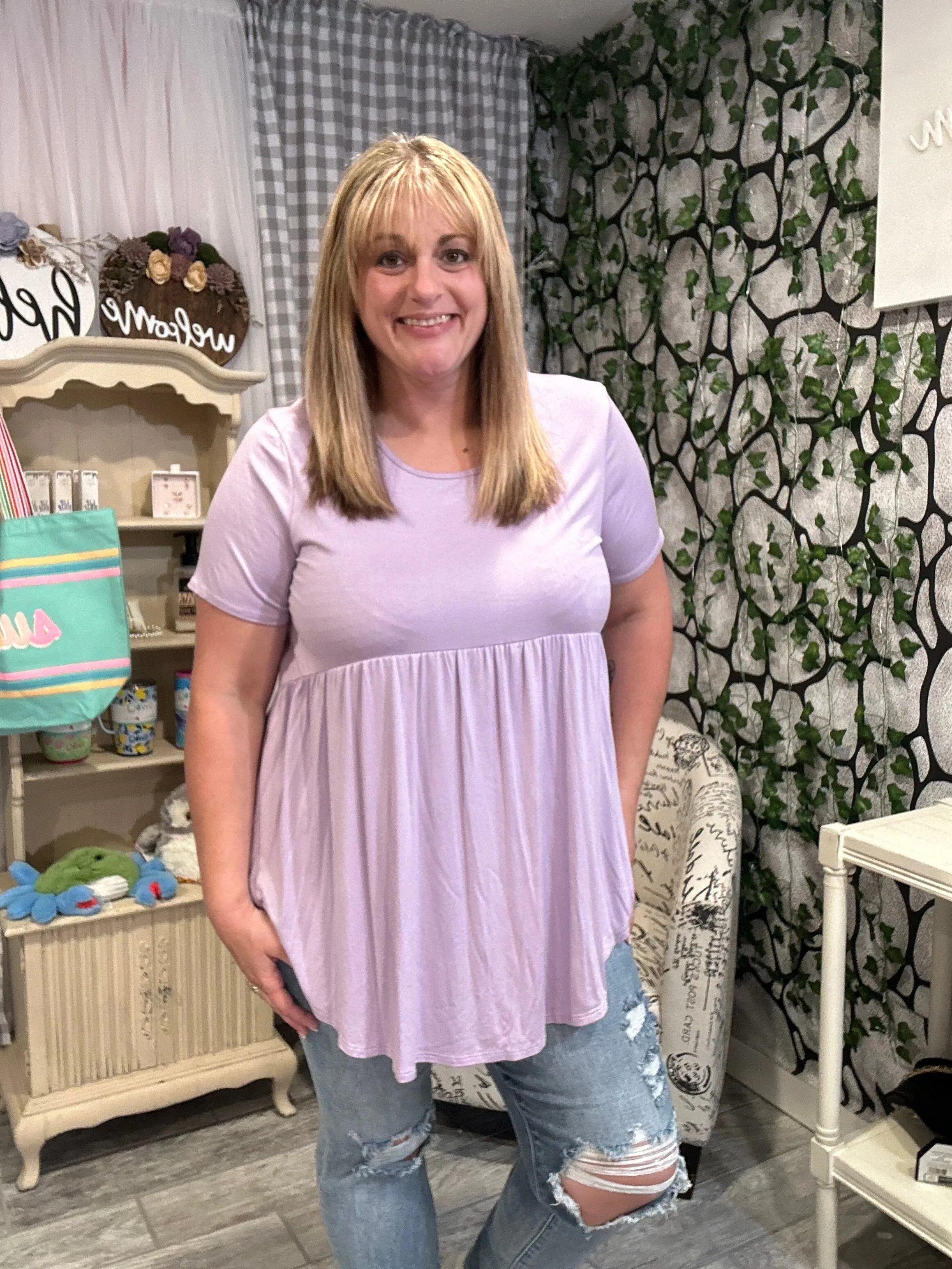 Solid Short Sleeve Babydoll Top