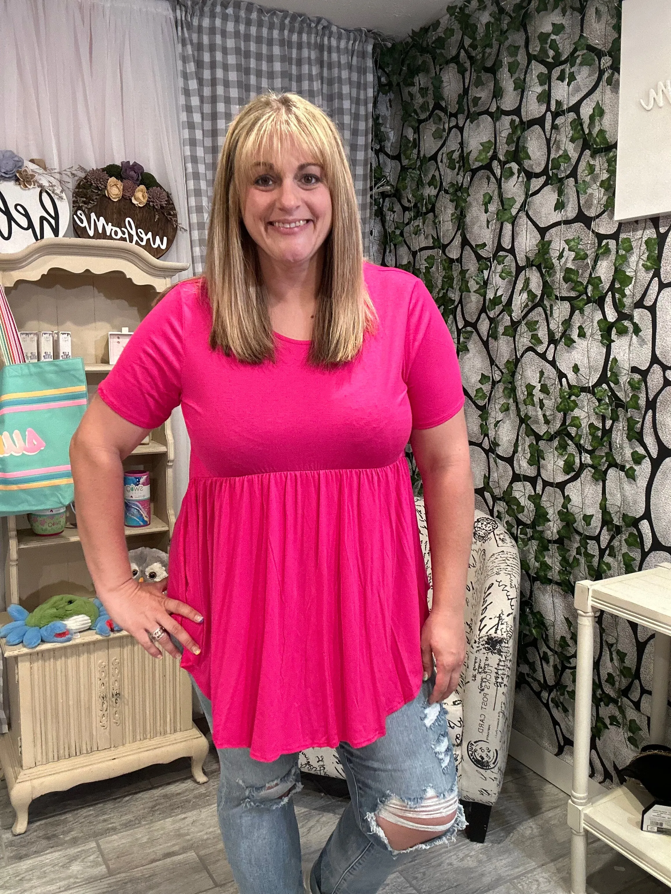 Solid Short Sleeve Babydoll Top