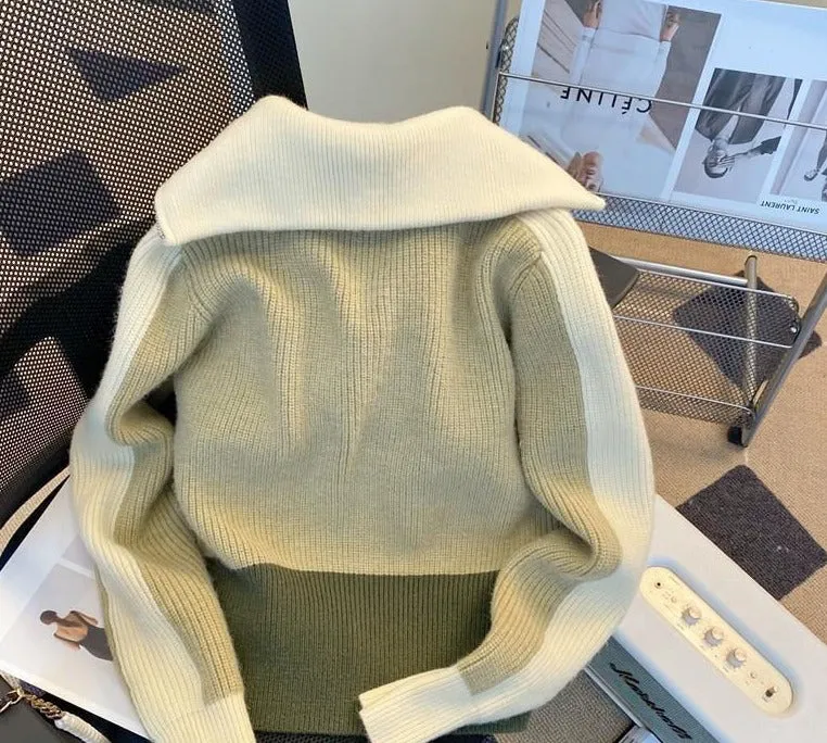 Solid Zipper Patchwork  Loose Thick Sweater