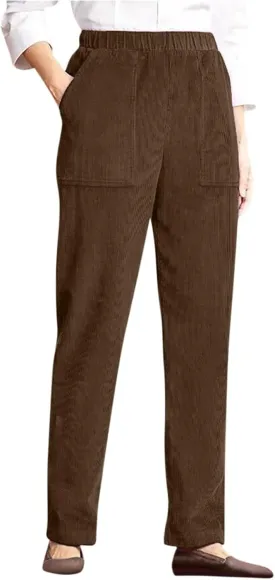 Straight Wide Leg Corduroy Pants Women Business Casual High Waisted Pull On Work Pants Comfy Soft Elastic Waist Pants