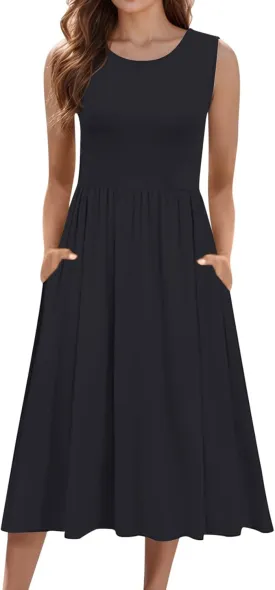 Summer Maxi Dresses for Women 2025 Sleeveless Deep V Neck Long Dresses Loose Plain Maxi Casual Vacation Dress