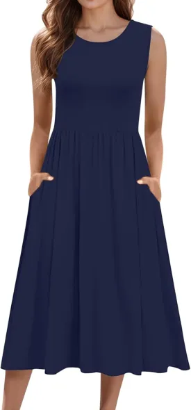 Summer Maxi Dresses for Women 2025 Sleeveless Deep V Neck Long Dresses Loose Plain Maxi Casual Vacation Dress