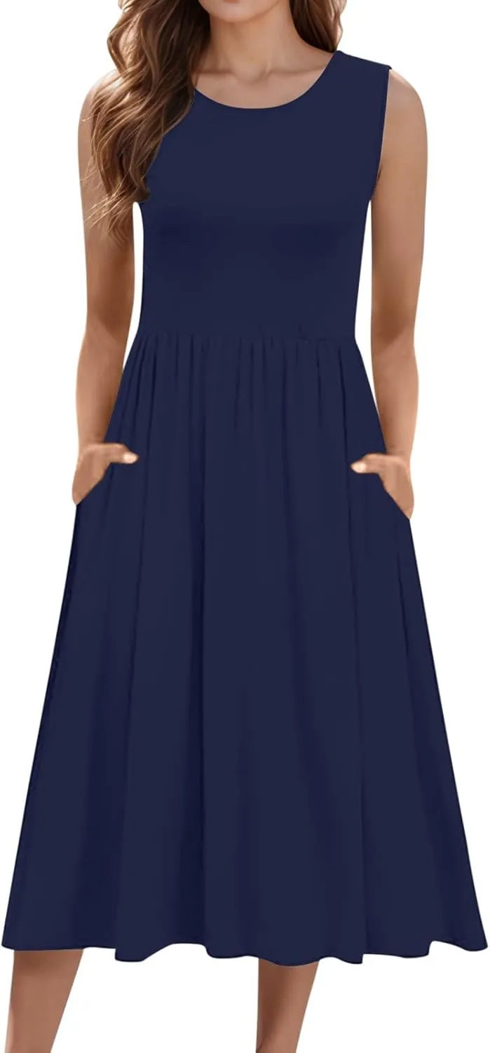 Summer Maxi Dresses for Women 2025 Sleeveless Deep V Neck Long Dresses Loose Plain Maxi Casual Vacation Dress