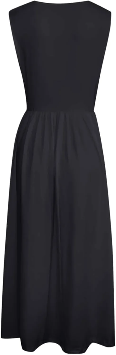 Summer Maxi Dresses for Women 2025 Sleeveless Deep V Neck Long Dresses Loose Plain Maxi Casual Vacation Dress