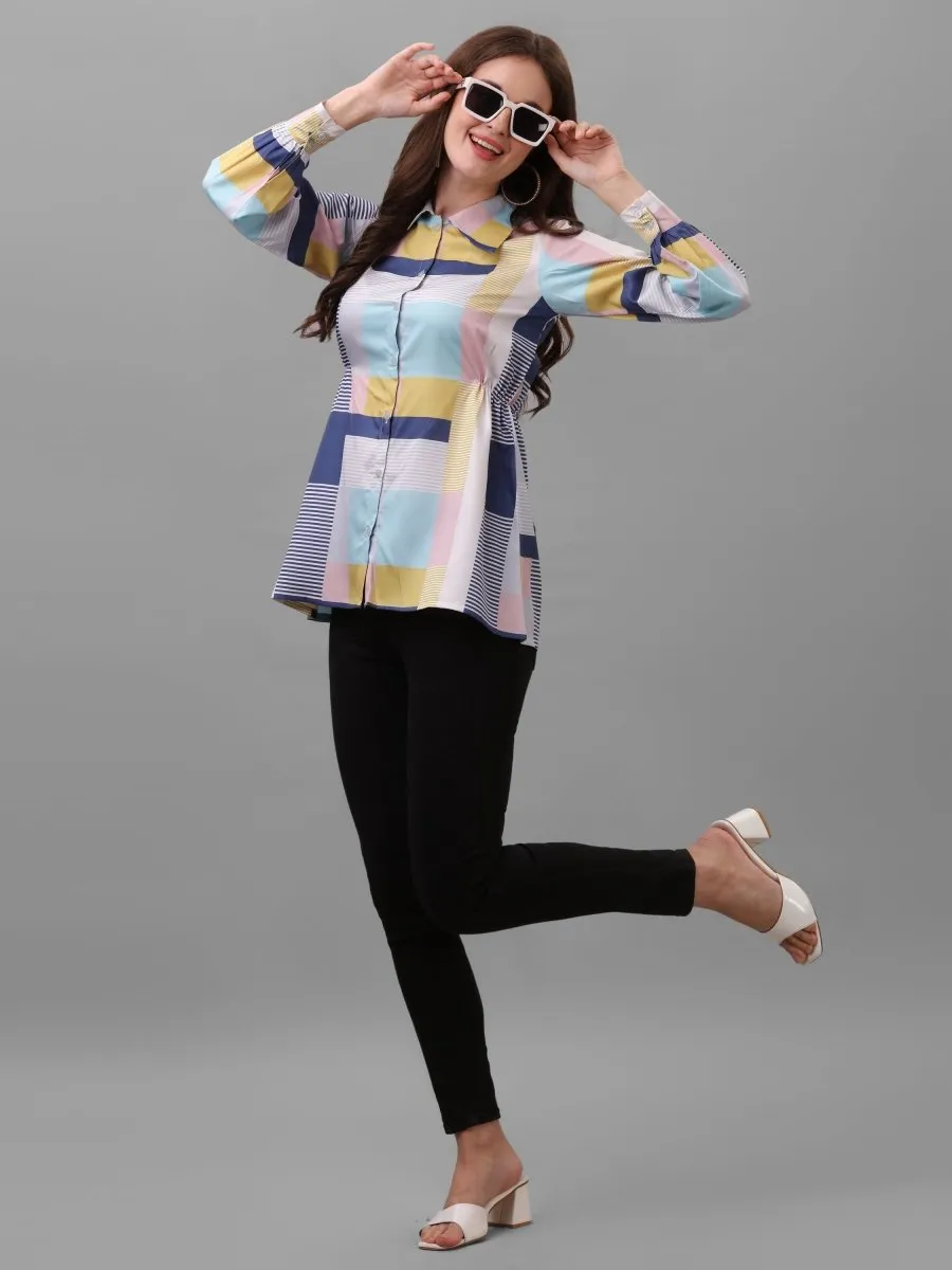 Women Multicoloured Relaxed Semi Sheer Checked Casual Shirt