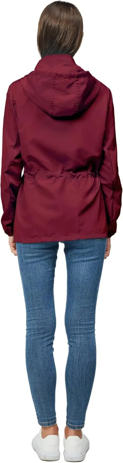 Women-Rain Jacket-Hood Waterproof-Lightweight Windbreak-Packable  Cute RainCoats Travel Polka Dot Ladies With Pouch