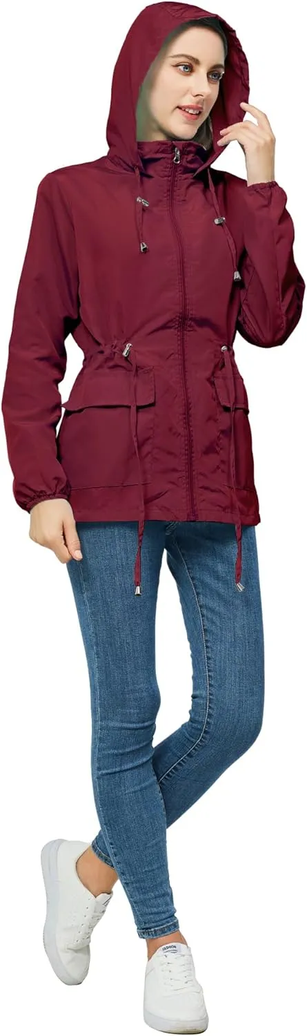 Women-Rain Jacket-Hood Waterproof-Lightweight Windbreak-Packable  Cute RainCoats Travel Polka Dot Ladies With Pouch