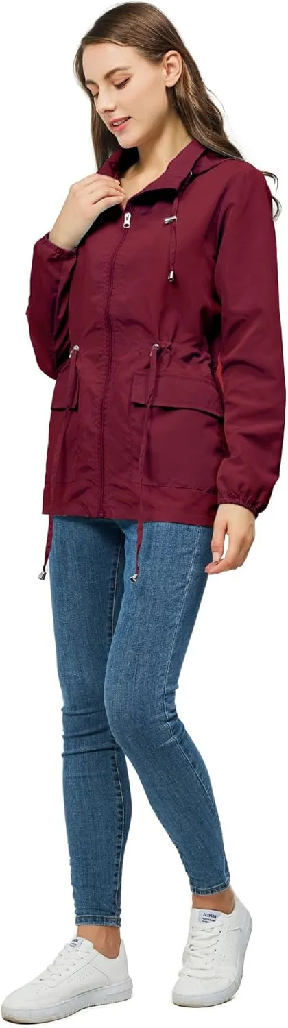 Women-Rain Jacket-Hood Waterproof-Lightweight Windbreak-Packable  Cute RainCoats Travel Polka Dot Ladies With Pouch