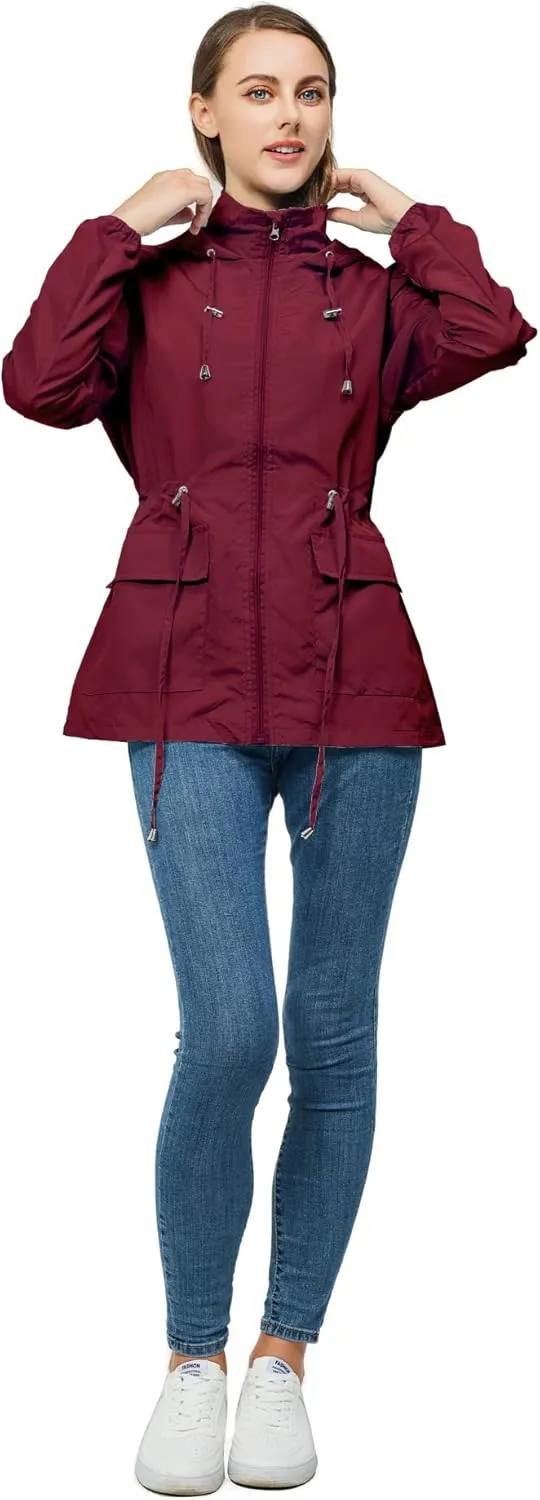 Women-Rain Jacket-Hood Waterproof-Lightweight Windbreak-Packable  Cute RainCoats Travel Polka Dot Ladies With Pouch