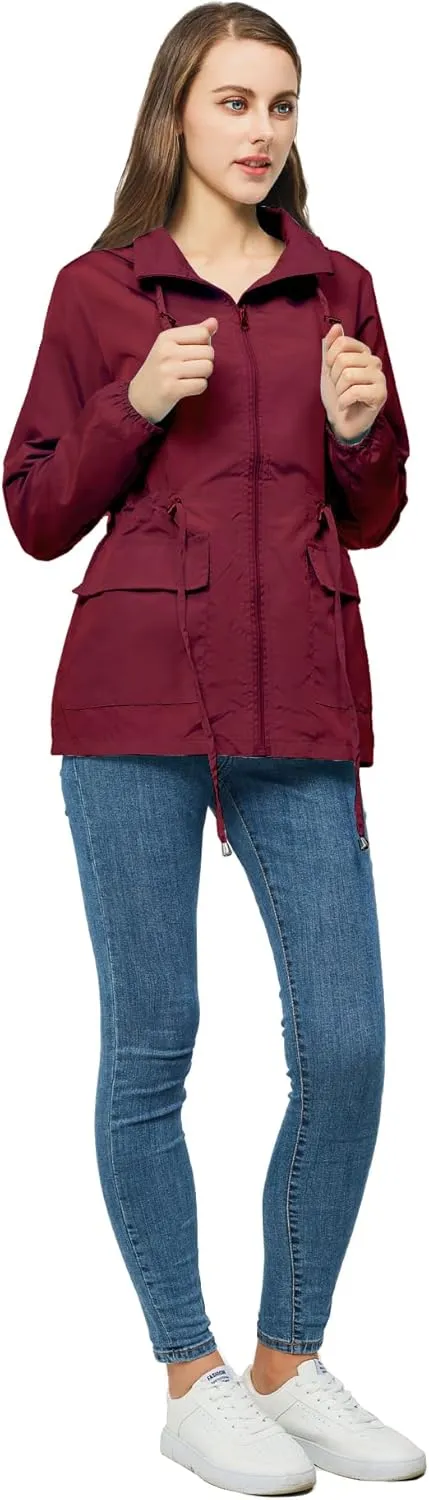 Women-Rain Jacket-Hood Waterproof-Lightweight Windbreak-Packable  Cute RainCoats Travel Polka Dot Ladies With Pouch