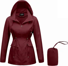 Women-Rain Jacket-Hood Waterproof-Lightweight Windbreak-Packable  Cute RainCoats Travel Polka Dot Ladies With Pouch