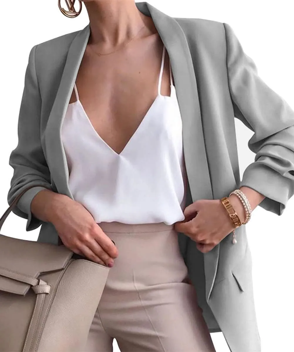 Womens Casual Fashion Lapel Blazers Long Sleeve Open Front Work Office Blazer Jackets