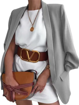Womens Casual Fashion Lapel Blazers Long Sleeve Open Front Work Office Blazer Jackets