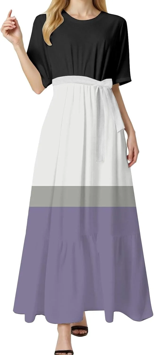 Women's Dresses Casual Summer Tiered Midi Dress Short Sleeve Belted Ruffle Babydoll Boho Sundress with Pockets