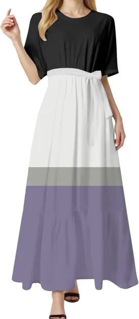 Women's Dresses Casual Summer Tiered Midi Dress Short Sleeve Belted Ruffle Babydoll Boho Sundress with Pockets