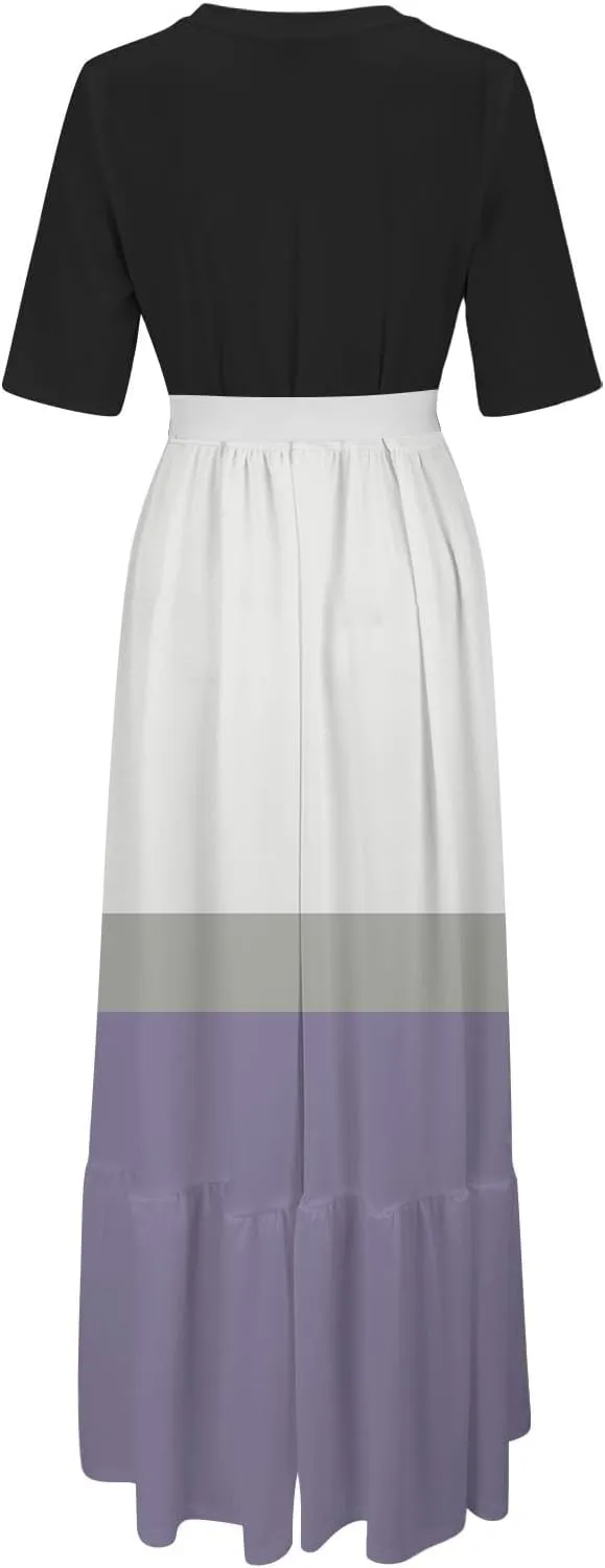 Women's Dresses Casual Summer Tiered Midi Dress Short Sleeve Belted Ruffle Babydoll Boho Sundress with Pockets