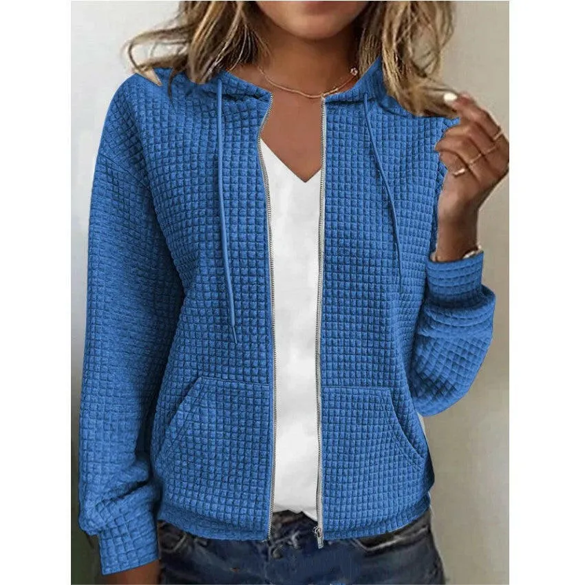 Women's European & American Zipper Hooded Cardigan Sweatshirt Jacket – Casual & Stylish Outerwear