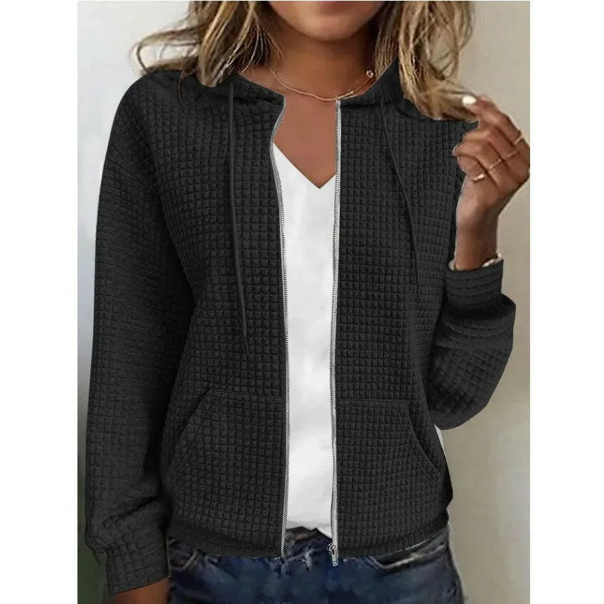 Women's European & American Zipper Hooded Cardigan Sweatshirt Jacket – Casual & Stylish Outerwear