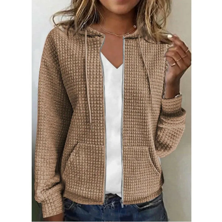 Women's European & American Zipper Hooded Cardigan Sweatshirt Jacket – Casual & Stylish Outerwear