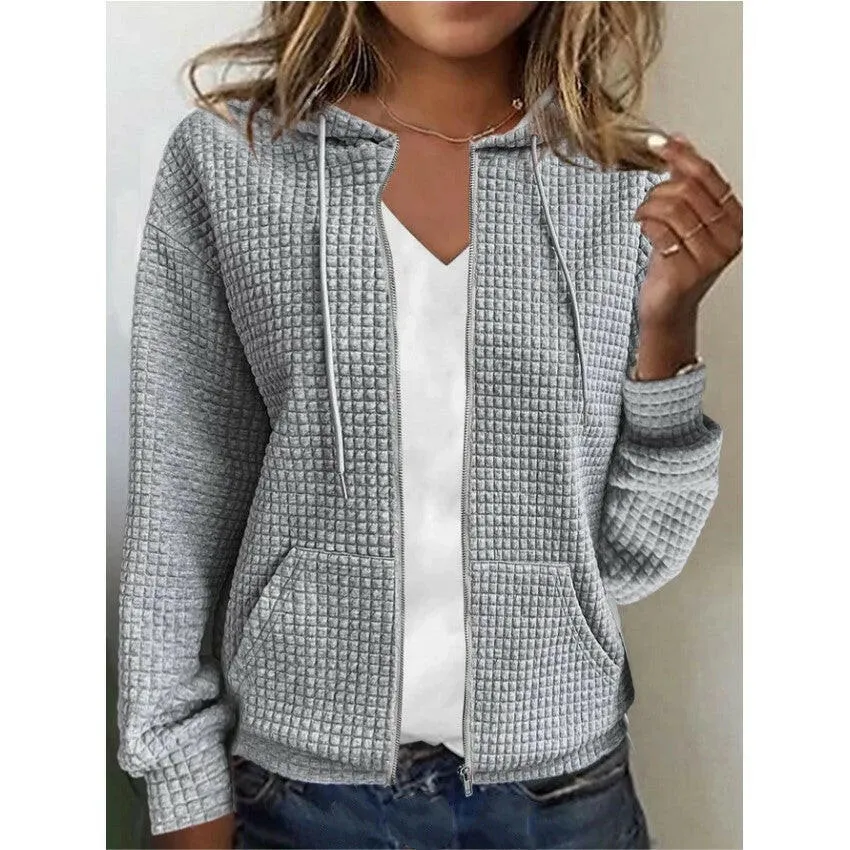 Women's European & American Zipper Hooded Cardigan Sweatshirt Jacket – Casual & Stylish Outerwear