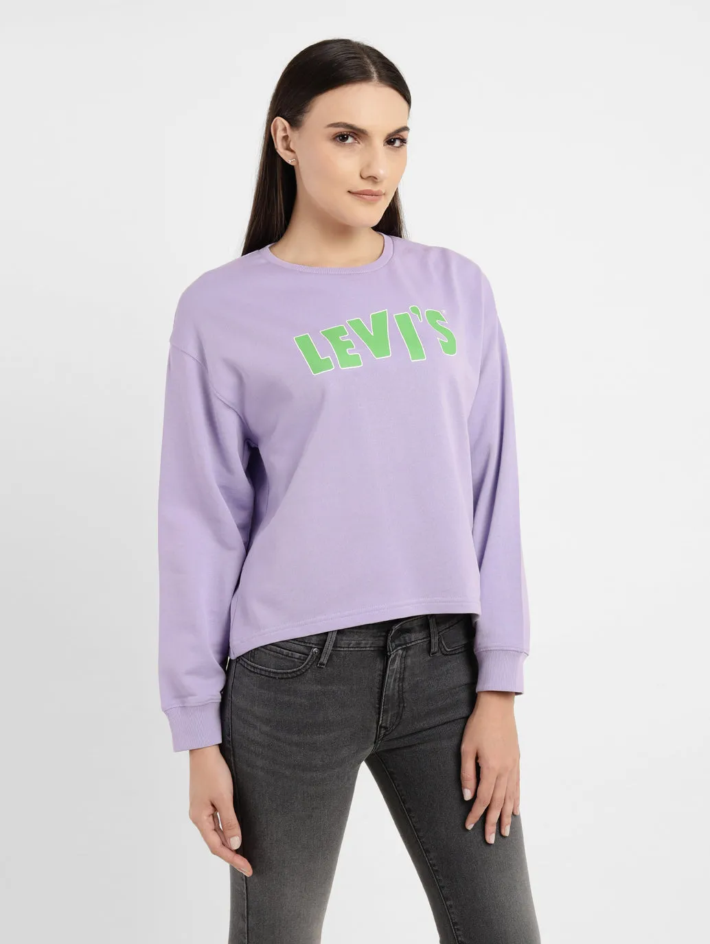 Women's Graphic Print Purple Crew Neck Sweatshirt