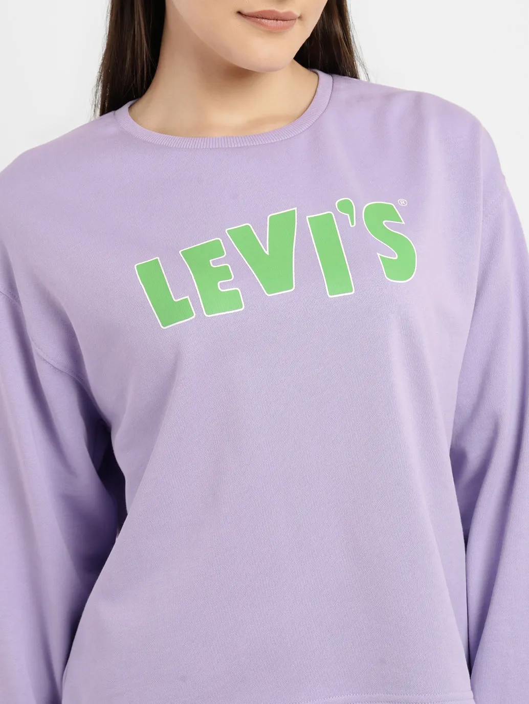 Women's Graphic Print Purple Crew Neck Sweatshirt