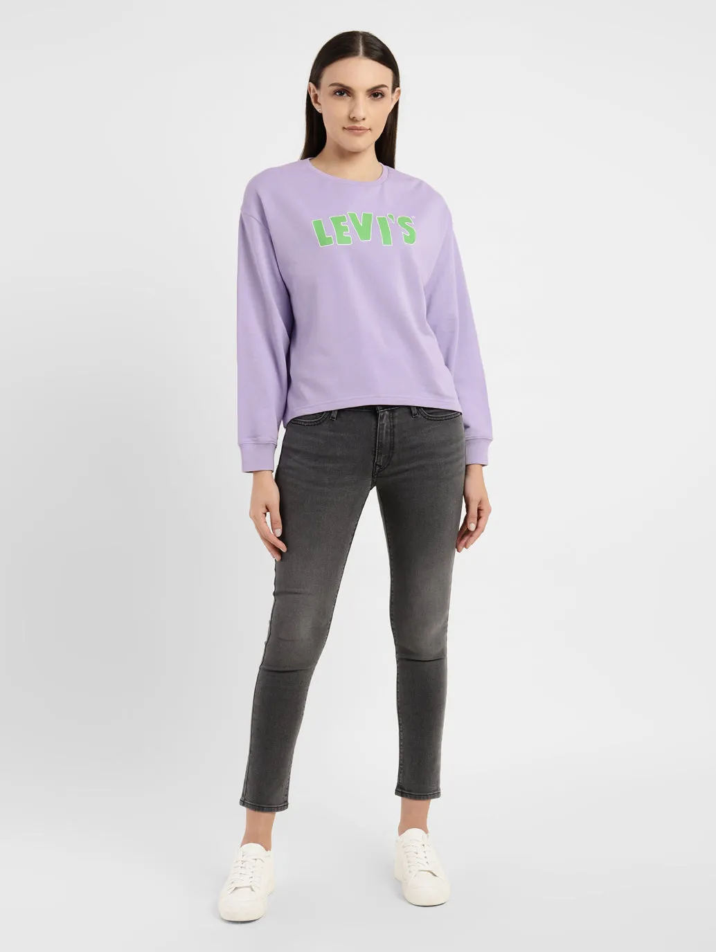 Women's Graphic Print Purple Crew Neck Sweatshirt