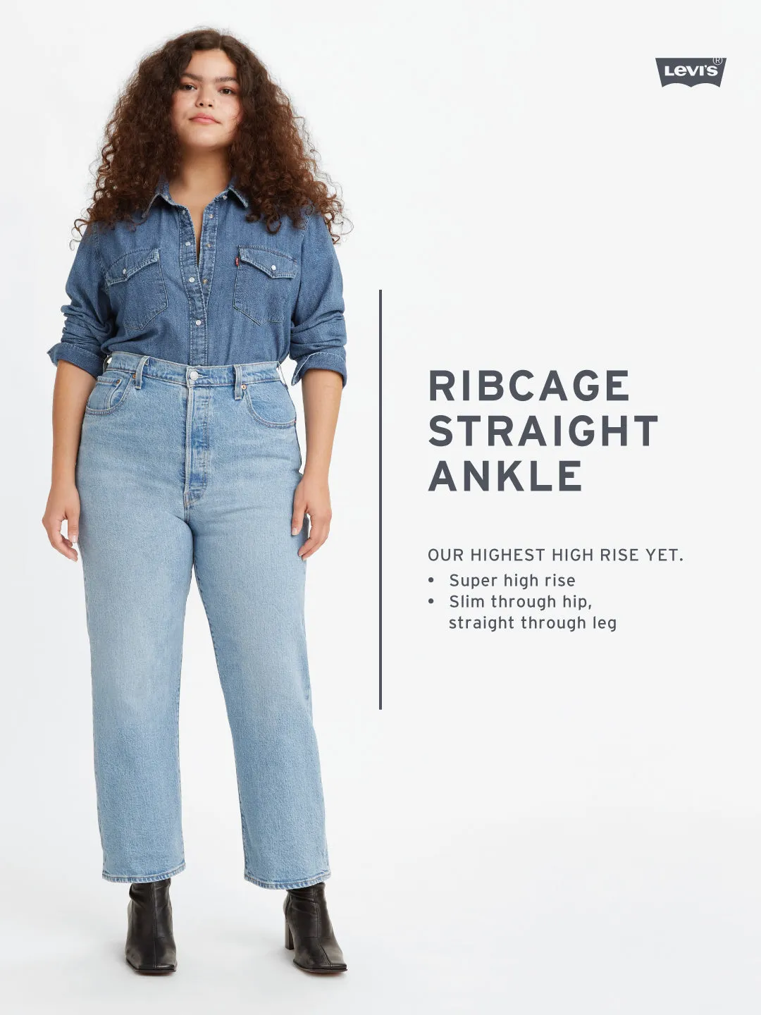Women's High Rise Ribcage Straight Fit Dark-Blue Jeans