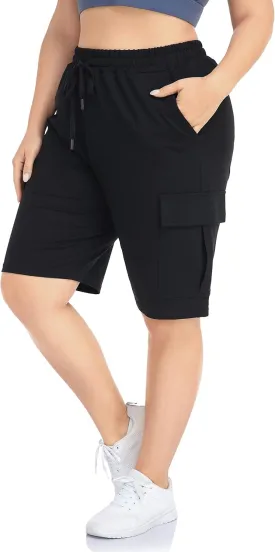 ZERDOCEAN Women's Plus Size Cargo Sweat Shorts Active Summer Workout Walking Athletic Shorts with Pockets