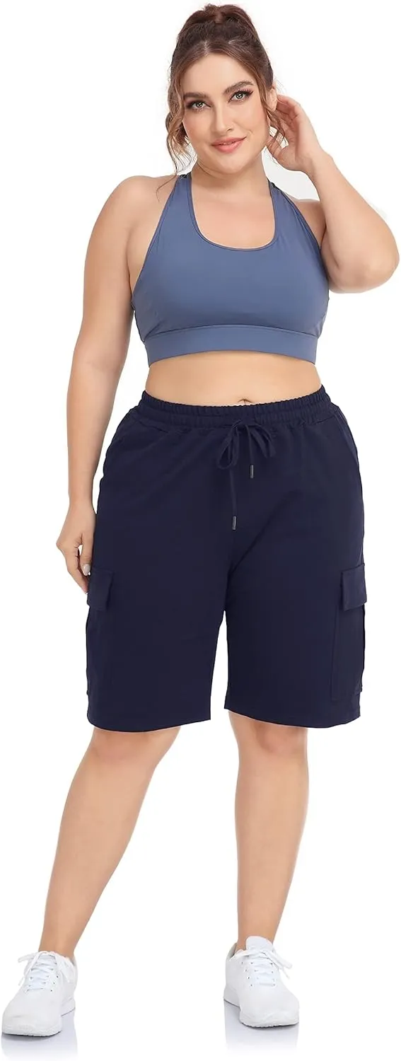 ZERDOCEAN Women's Plus Size Cargo Sweat Shorts Active Summer Workout Walking Athletic Shorts with Pockets