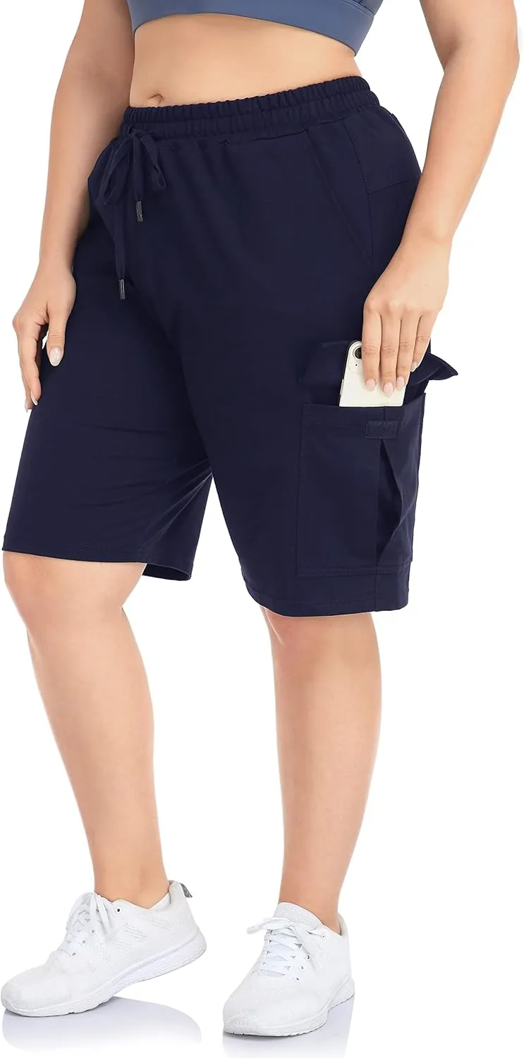 ZERDOCEAN Women's Plus Size Cargo Sweat Shorts Active Summer Workout Walking Athletic Shorts with Pockets