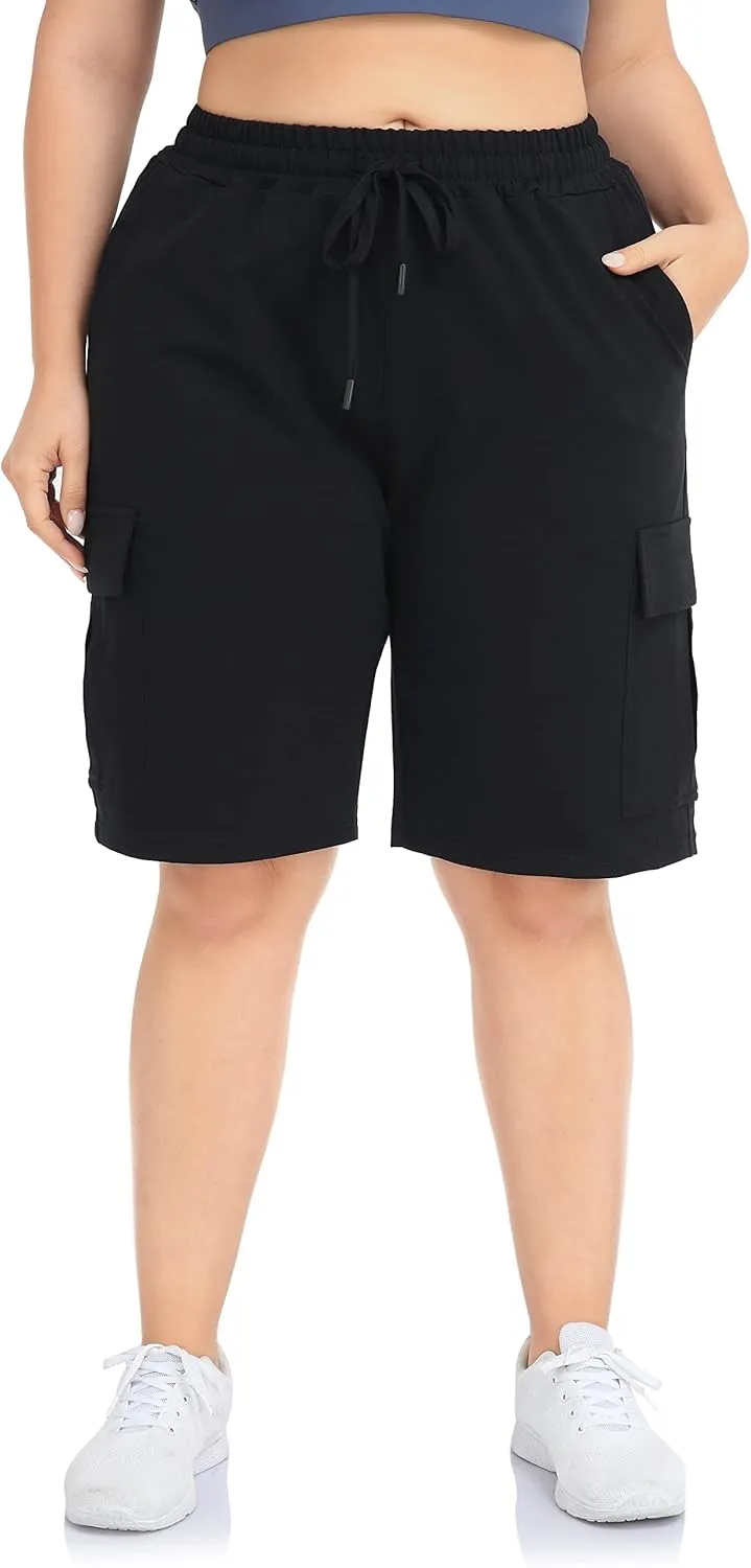 ZERDOCEAN Women's Plus Size Cargo Sweat Shorts Active Summer Workout Walking Athletic Shorts with Pockets