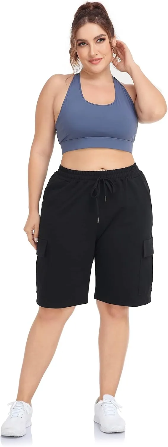 ZERDOCEAN Women's Plus Size Cargo Sweat Shorts Active Summer Workout Walking Athletic Shorts with Pockets