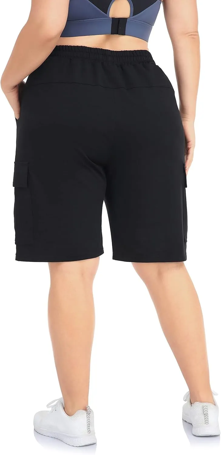 ZERDOCEAN Women's Plus Size Cargo Sweat Shorts Active Summer Workout Walking Athletic Shorts with Pockets