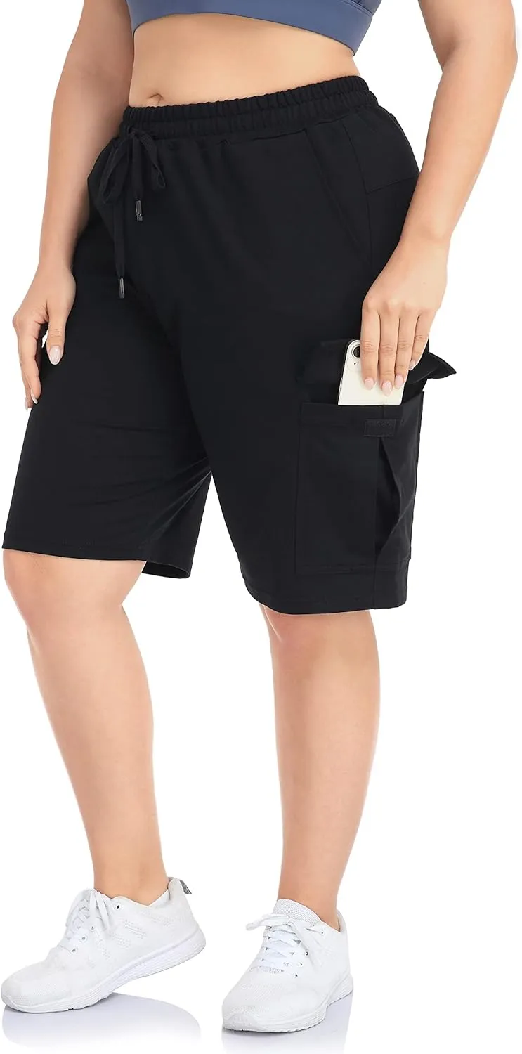ZERDOCEAN Women's Plus Size Cargo Sweat Shorts Active Summer Workout Walking Athletic Shorts with Pockets