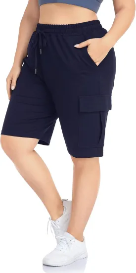 ZERDOCEAN Women's Plus Size Cargo Sweat Shorts Active Summer Workout Walking Athletic Shorts with Pockets